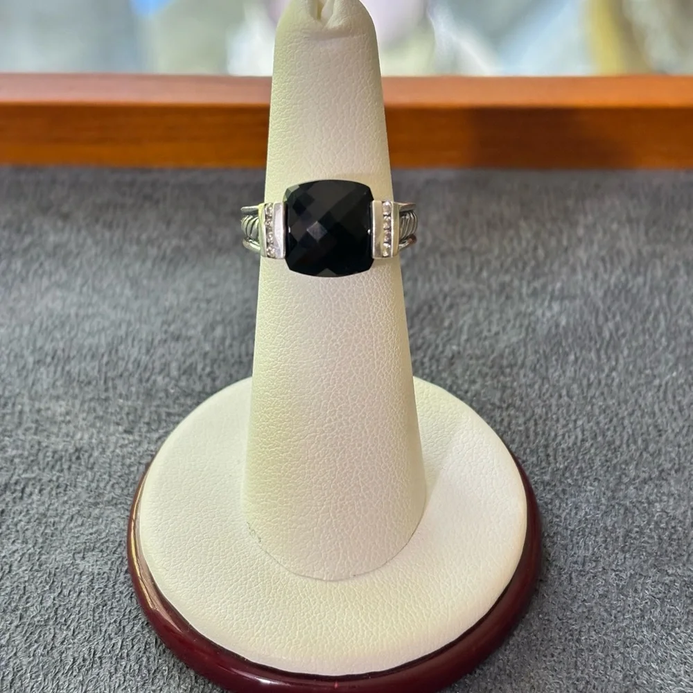 David Yurman Deco Cable Ring with Black Onyx & Diamonds 5
